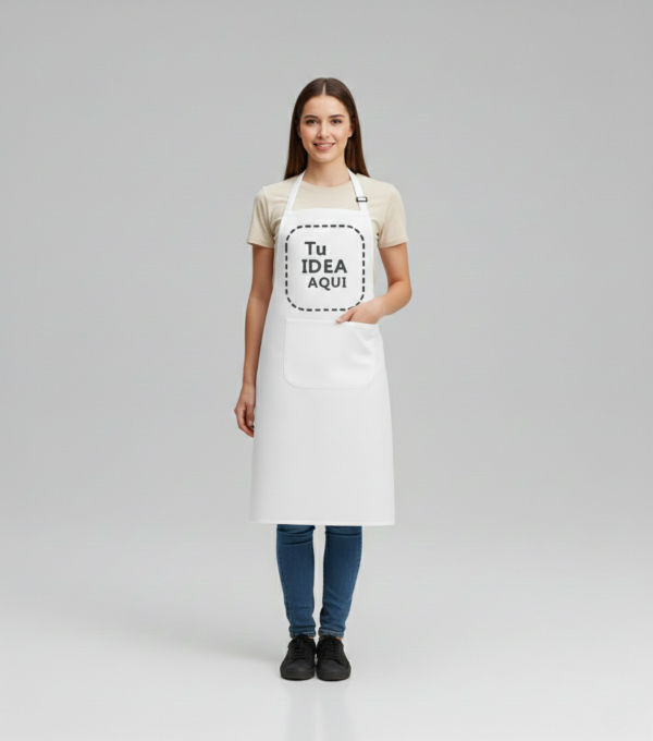 Delantal de Cocina Largo WHITE con Bolsillo - Tejido TC Algodón y Poliéster - Imagen 2