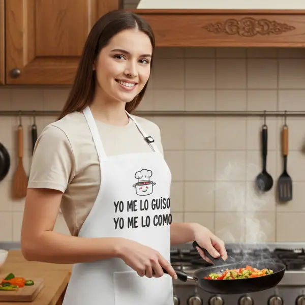 Delantal de Cocina Largo WHITE con Bolsillo - Tejido TC Algodón y Poliéster - Imagen 3