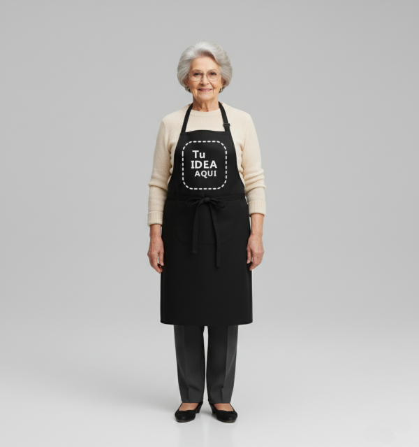 Delantal de Cocina Largo BLACK con Bolsillo - Tejido TC Algodón y Poliéster - Imagen 2